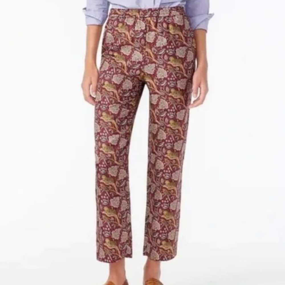 🐆 J.Crew Collection Silk-Twill Pull-On Pants in Jungle Cat Print | Size 8 🌿